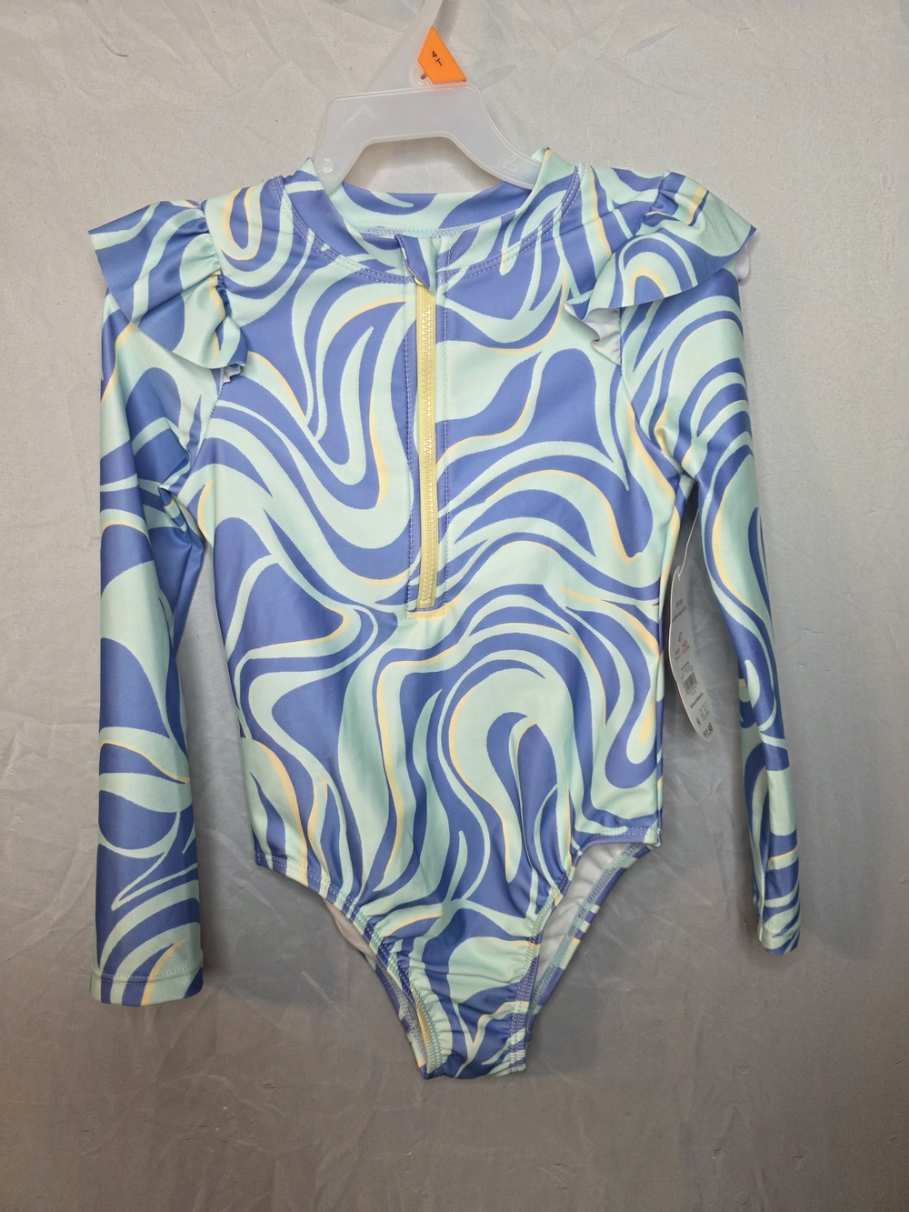 wonder nation Long-Sleeve Swim Rashguard in Aqua, Periwinkle & Pale Yellow Swirl